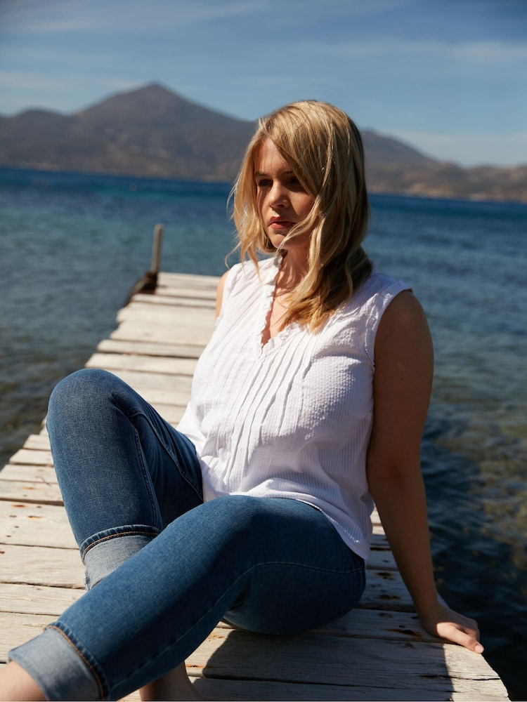 Live Unlimited White Curve Cotton Textured Stripe 100% Cotton Top - Image 2 of 6