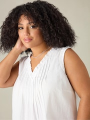 Live Unlimited White Curve Cotton Textured Stripe 100% Cotton Top - Image 4 of 6