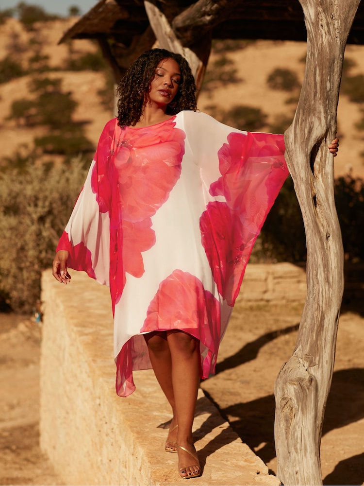 Live Unlimited Pink Curve Floral Maxi Kaftan - Image 1 of 5 Live Unlimited Pink Curve Floral Maxi Kaftan - Image 1 of 5