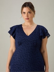 Blau - Live Unlimited Curve Maxikleid mit Rüschen-Schulter und Animal-Burnout-Print - Bild 4 von 6