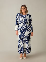 Live Unlimited Blue Curve Floral Scoop Back Bias Maxi Dress - Image 1 of 4