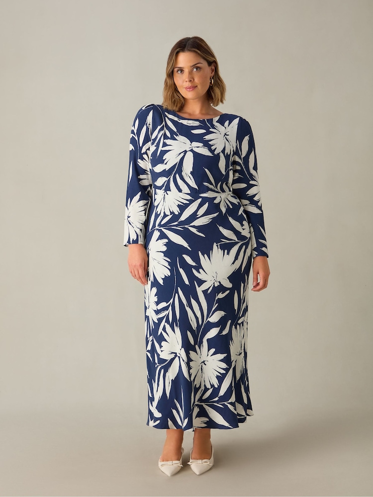 Live Unlimited Blue Curve Floral Scoop Back Bias Maxi Dress - Image 1 of 4