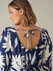 Live Unlimited Blue Curve Floral Scoop Back Bias Maxi Dress - Image 3 of 4