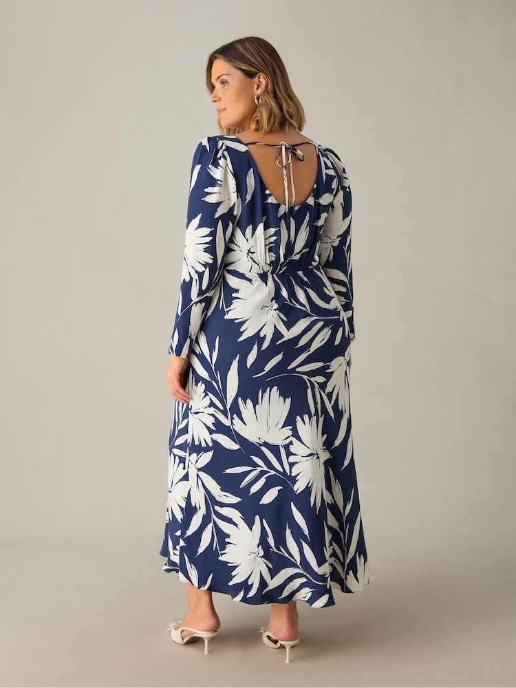 Live Unlimited Blue Curve Floral Scoop Back Bias Maxi Dress - Image 4 of 4