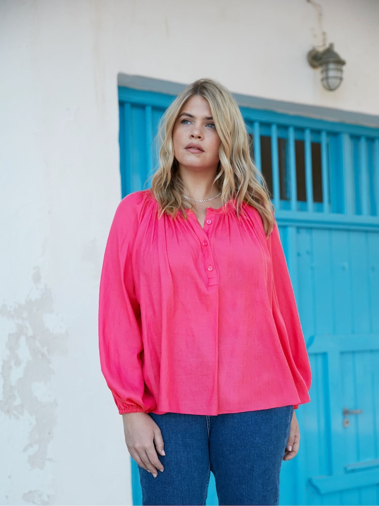 Live Unlimited Pink Curve Chambray Blouse - Image 1 of 5