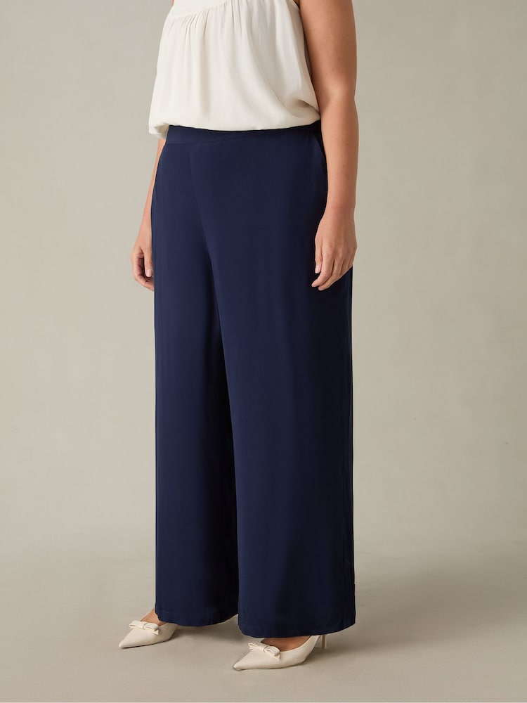 Live Unlimited Blue Curve Satin Wide Leg Trousers - Image 1 of 4