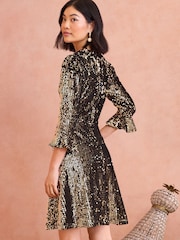 Love & Roses Gold Petite Sequin Mini Dress with Velvet Bow Detail - Image 4 of 4