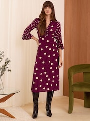 Love & Roses Red Petite Keyhole Tipped 3/4 Sleeve Midi Dress - Image 1 of 4