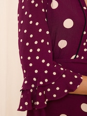 Love & Roses Red Petite Keyhole Tipped 3/4 Sleeve Midi Dress - Image 2 of 4