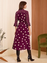 Love & Roses Red Petite Keyhole Tipped 3/4 Sleeve Midi Dress - Image 4 of 4