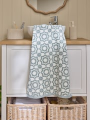 Sage Green Tile Geo 100% Cotton Towel - Image 1 of 5