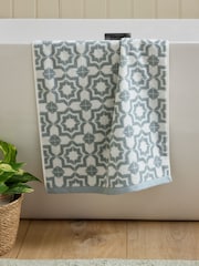 Sage Green Tile Geo 100% Cotton Towel - Image 3 of 5