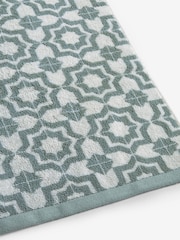 Sage Green Tile Geo 100% Cotton Towel - Image 5 of 5