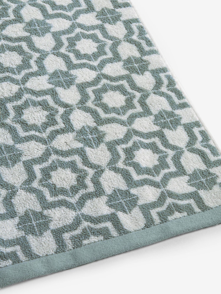 Sage Green Tile Geo 100% Cotton Towel - Image 5 of 5