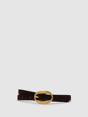 Reiss Leona Pony Hair-Effect Oval-Buckle Slim Belt - Imagen 2 de 5
