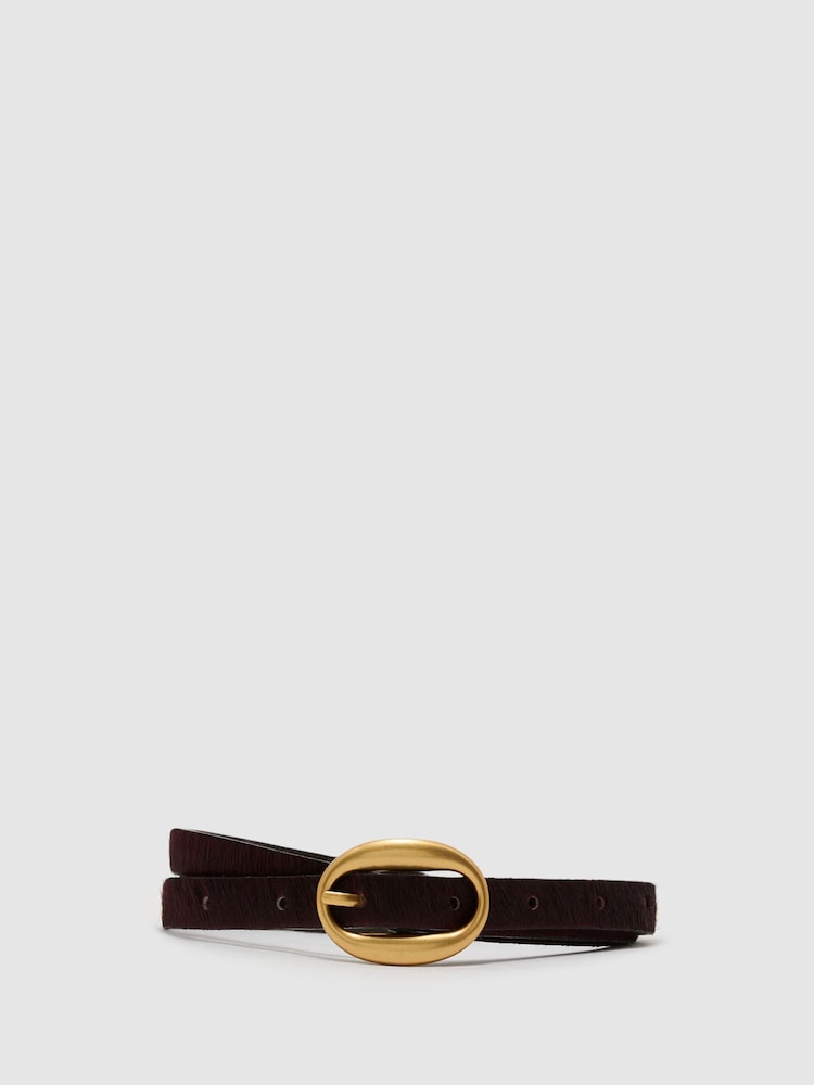 Reiss Leona Pony Hair-Effect Oval-Buckle Slim Belt - Imagen 2 de 5