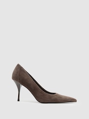 토프 브라운 - Reiss Tilly Suede Pointed-Toe Mid-Heel Court Shoes - 5의 이미지 1