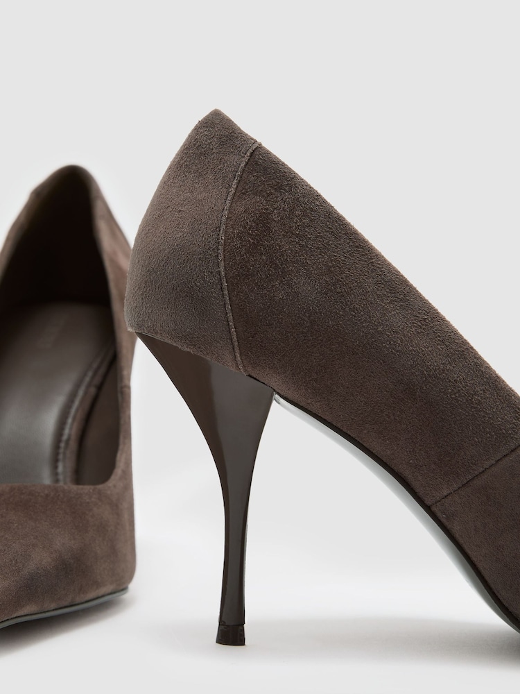 토프 브라운 - Reiss Tilly Suede Pointed-Toe Mid-Heel Court Shoes - 5의 이미지 5