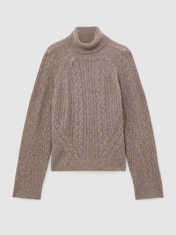 Neutrale Farbe - Reiss Brielle Wool-Cashmere Cable-Knit Roll-Neck Jumper - Bild 2 von 7