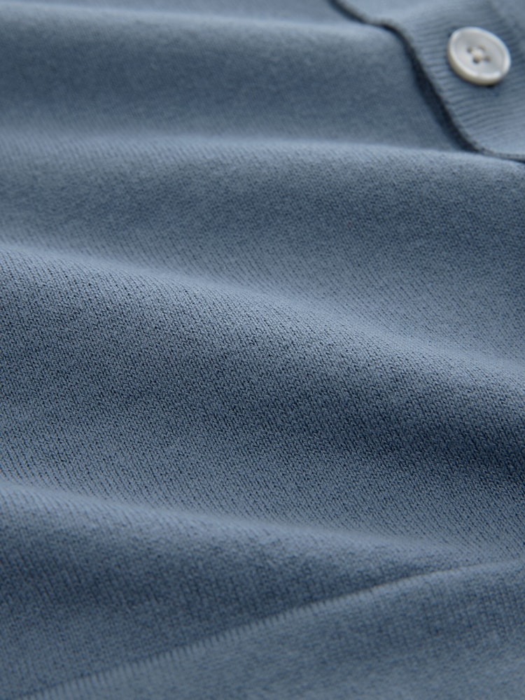 Slate Blue Regular Fit Cotton Rich Short Sleeve Knitted Shirt with Cuban Collar - Image 7 of 7