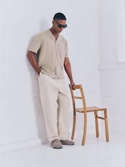 Neutral Marl Regular Fit Cotton Rich Short Sleeve Knitted Shirt with Cuban Collar - Image 3 of 8