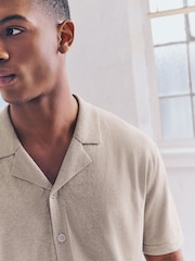 Neutral Marl Regular Fit Cotton Rich Short Sleeve Knitted Shirt with Cuban Collar - Image 5 of 8
