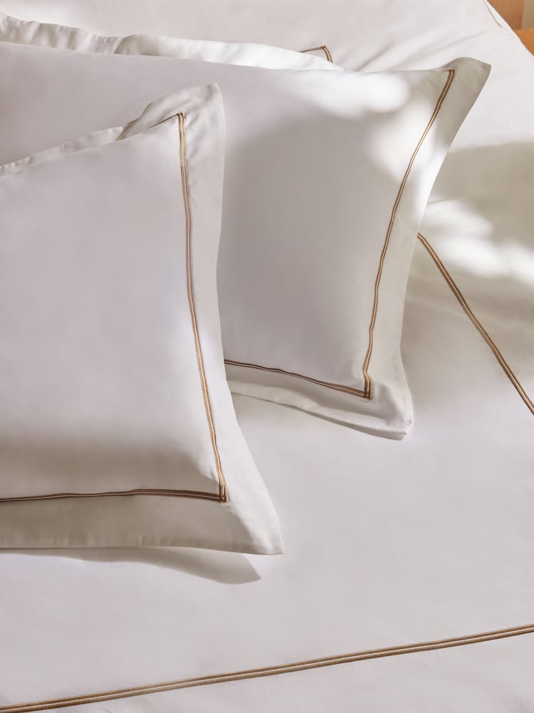 N. Premium Ivory with Toffee Box Baretta Collection Luxe 600 Thread Count 100% Cotton Sateen Luxury Duvet Cover And Pillowcase Set - Image 3 of 6