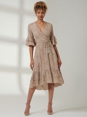 Jolie Moi Brown Tiered Detail Smock Dress - Image 3 of 6