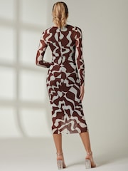 Jolie Moi Light Brown Gionna Mesh Long Sleeve Midaxi Dress - Image 2 of 6