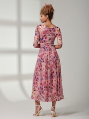 Jolie Moi Pink Bella Print 3/4 Sleeve Mesh Maxi Dress - Image 2 of 6