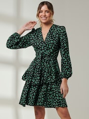 Jolie Moi Blue Tiered Hem V-Neck Midi Dress - Image 1 of 6