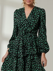 Jolie Moi Blue Tiered Hem V-Neck Midi Dress - Image 3 of 6