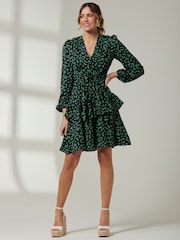 Jolie Moi Blue Tiered Hem V-Neck Midi Dress - Image 5 of 6