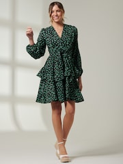 Jolie Moi Blue Tiered Hem V-Neck Midi Dress - Image 6 of 6