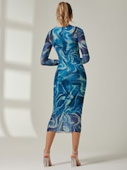 Jolie Moi Blue Mabyn Mesh Long Sleeve Midaxi Dress - Image 2 of 6