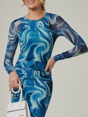 Jolie Moi Blue Mabyn Mesh Long Sleeve Midaxi Dress - Image 3 of 6