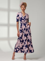 Jolie Moi Mid Blue Kenzie Half Sleeve Jersey Maxi Dress - Image 1 of 6