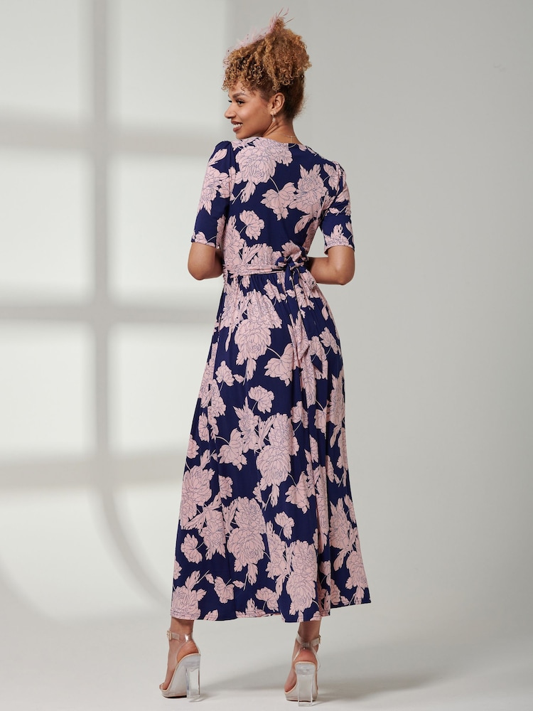 Jolie Moi Mid Blue Kenzie Half Sleeve Jersey Maxi Dress - Image 2 of 6
