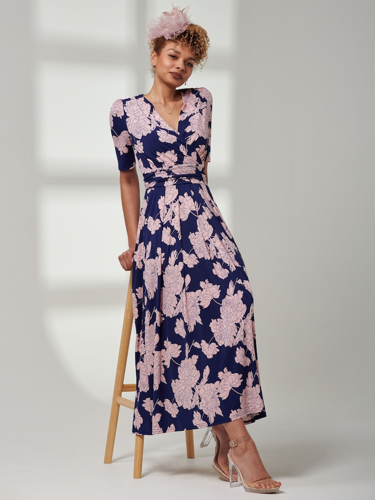 Jolie Moi Mid Blue Kenzie Half Sleeve Jersey Maxi Dress - Image 6 of 6