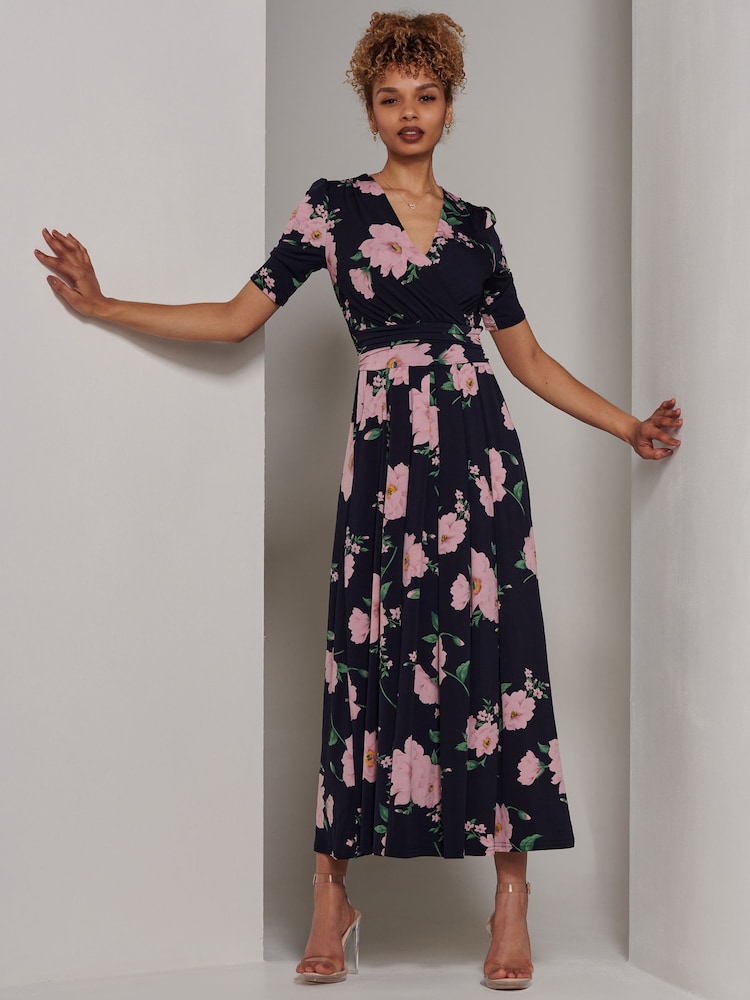 Jolie Moi Blue Kenzie Half Sleeve Jersey Maxi Dress - Image 1 of 6