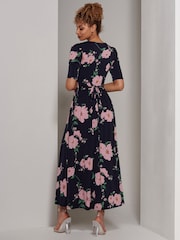 Jolie Moi Blue Kenzie Half Sleeve Jersey Maxi Dress - Image 2 of 6