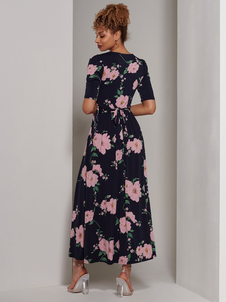 Jolie Moi Blue Kenzie Half Sleeve Jersey Maxi Dress - Image 2 of 6