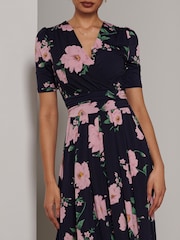 Jolie Moi Blue Kenzie Half Sleeve Jersey Maxi Dress - Image 3 of 6