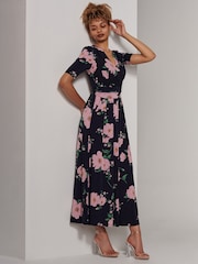 Jolie Moi Blue Kenzie Half Sleeve Jersey Maxi Dress - Image 4 of 6