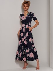 Jolie Moi Blue Kenzie Half Sleeve Jersey Maxi Dress - Image 6 of 6