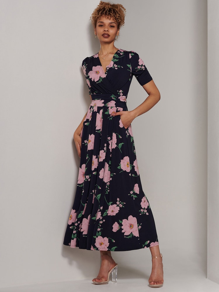 Jolie Moi Blue Kenzie Half Sleeve Jersey Maxi Dress - Image 6 of 6