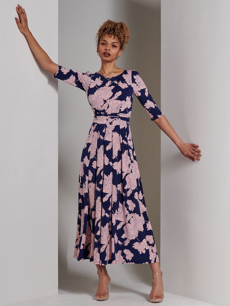 Jolie Moi Blue Parker 3/4 Sleeve Maxi Dress - Image 1 of 6