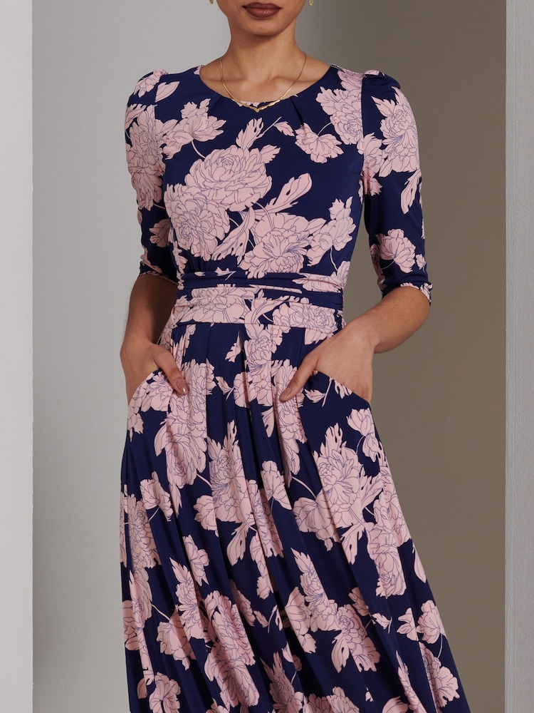 Jolie Moi Blue Parker 3/4 Sleeve Maxi Dress - Image 3 of 6