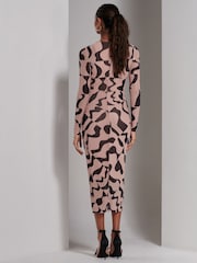 Jolie Moi Brown Gionna Mesh Long Sleeve Midaxi Dress - Image 2 of 6