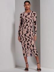 Jolie Moi Brown Gionna Mesh Long Sleeve Midaxi Dress - Image 6 of 6